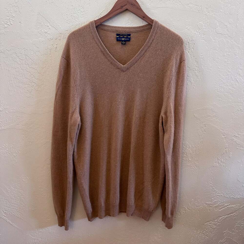 Club Room Men's 100% Cashmere V-Neck Sweater Tan Size L